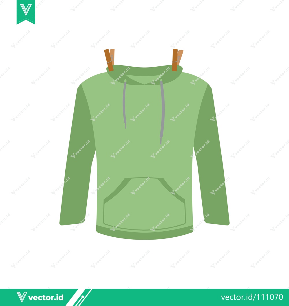 Premium Vector dari Green Hoodie Drying on a Clothesline