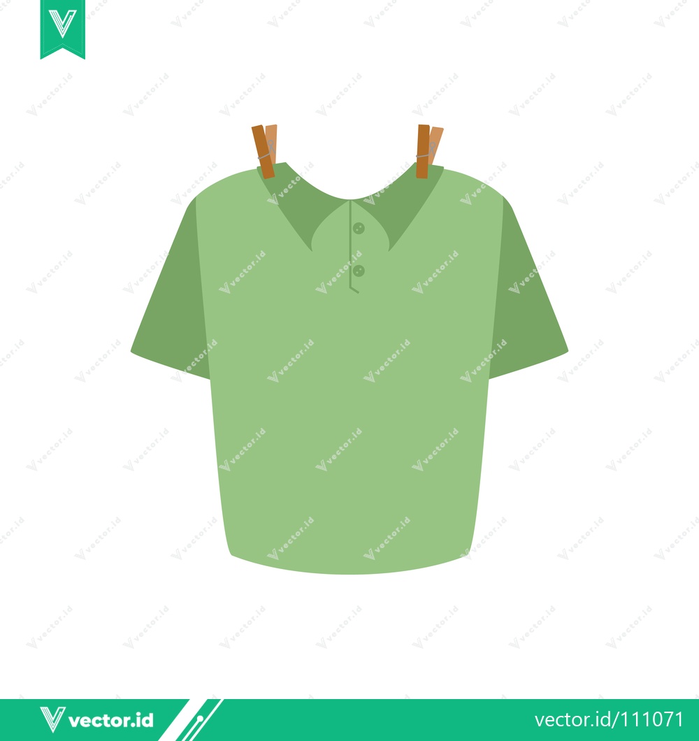 Premium Vector dari Green Polo Shirt Drying on Clothesline with Clothespins