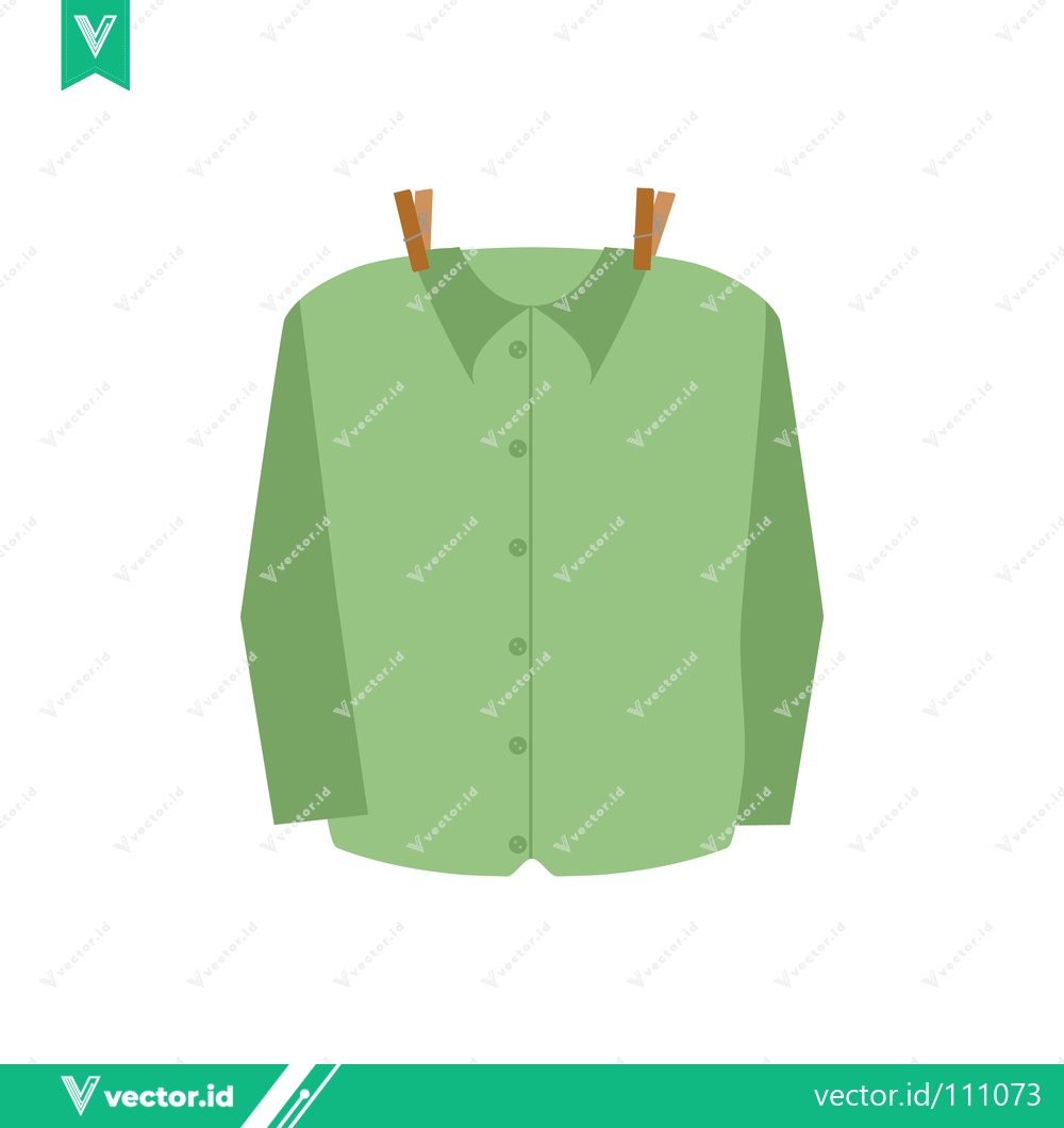 Premium Vector dari Green Shirt Drying on Clothesline with Clothespins