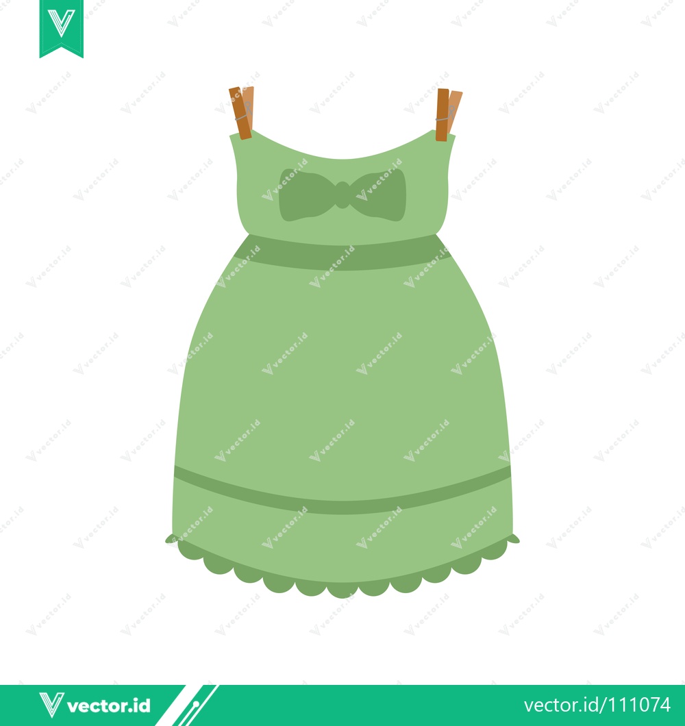 Premium Vector dari Green Dress Hanging on Clothesline with Clothespins