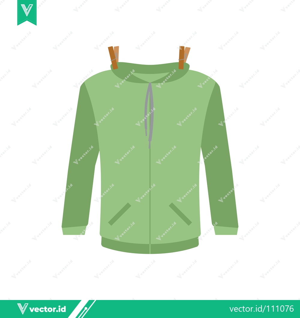 Premium Vector of Green Hoodie Drying on a Clothesline with Clothespins