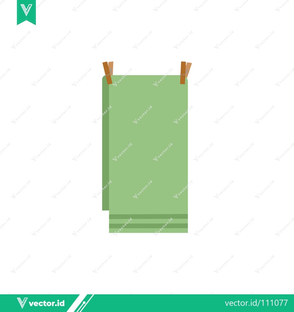 Premium Vector dari Green towel hanging on a clothesline with clothespins