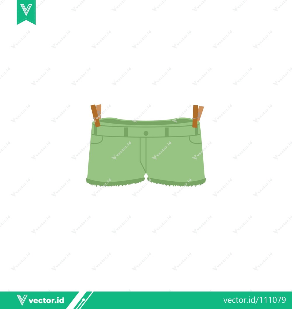 Premium Vector of Green Denim Shorts Hanging on Clothesline