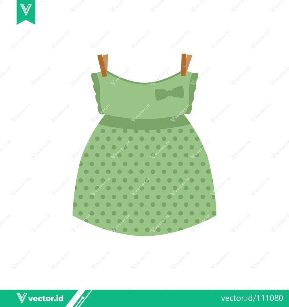 Premium Vector dari Cute Green Baby Dress with Polka Dots Hanging on Clothesline