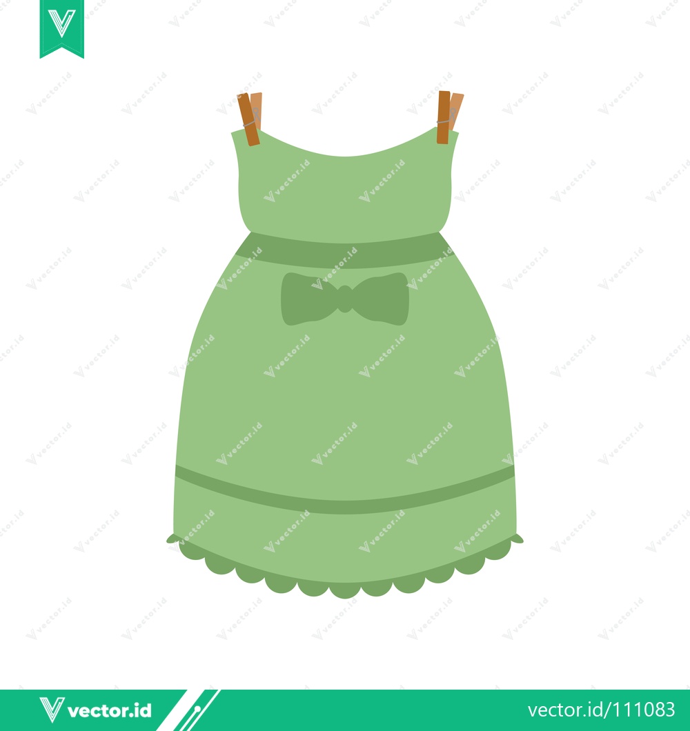 Premium Vector dari Green Dress Hanging on Clothesline with Clothespins