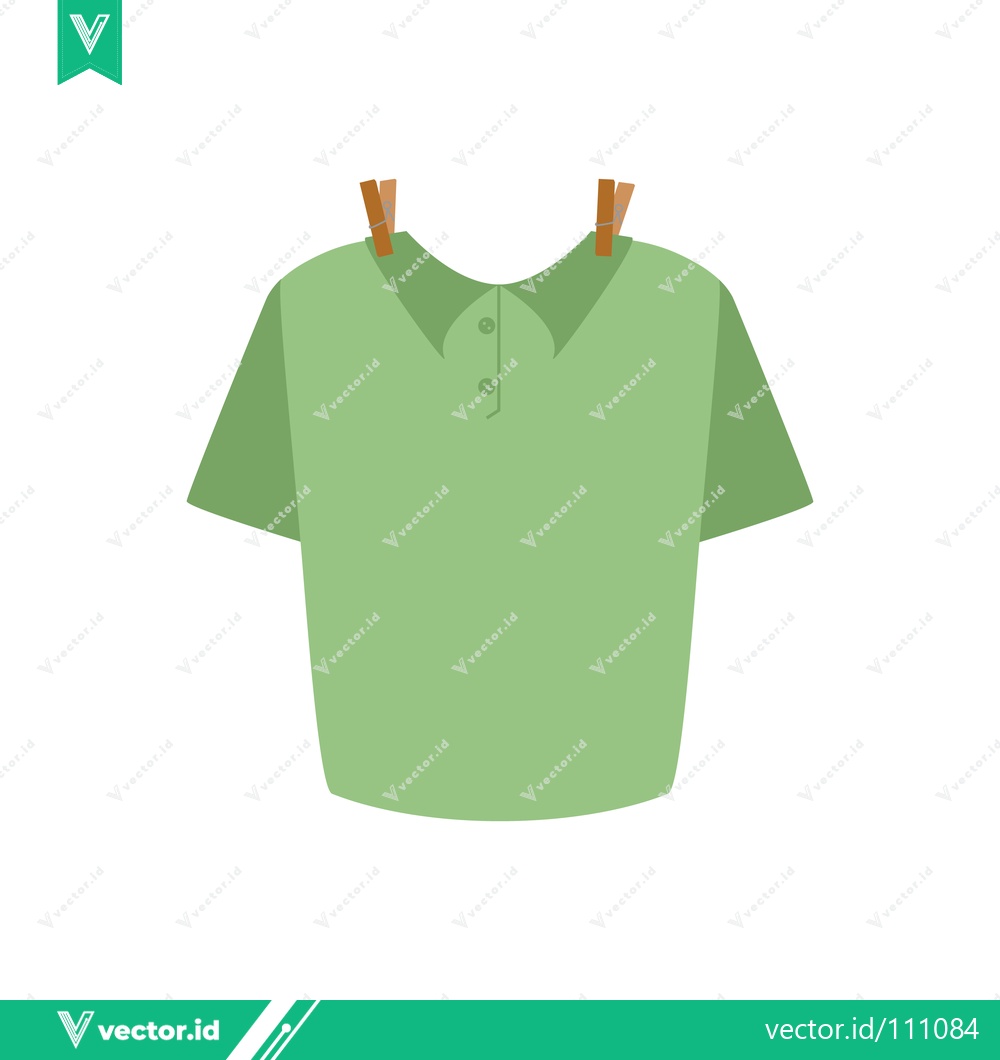 Premium Vector of Green Polo Shirt Drying on Clothesline