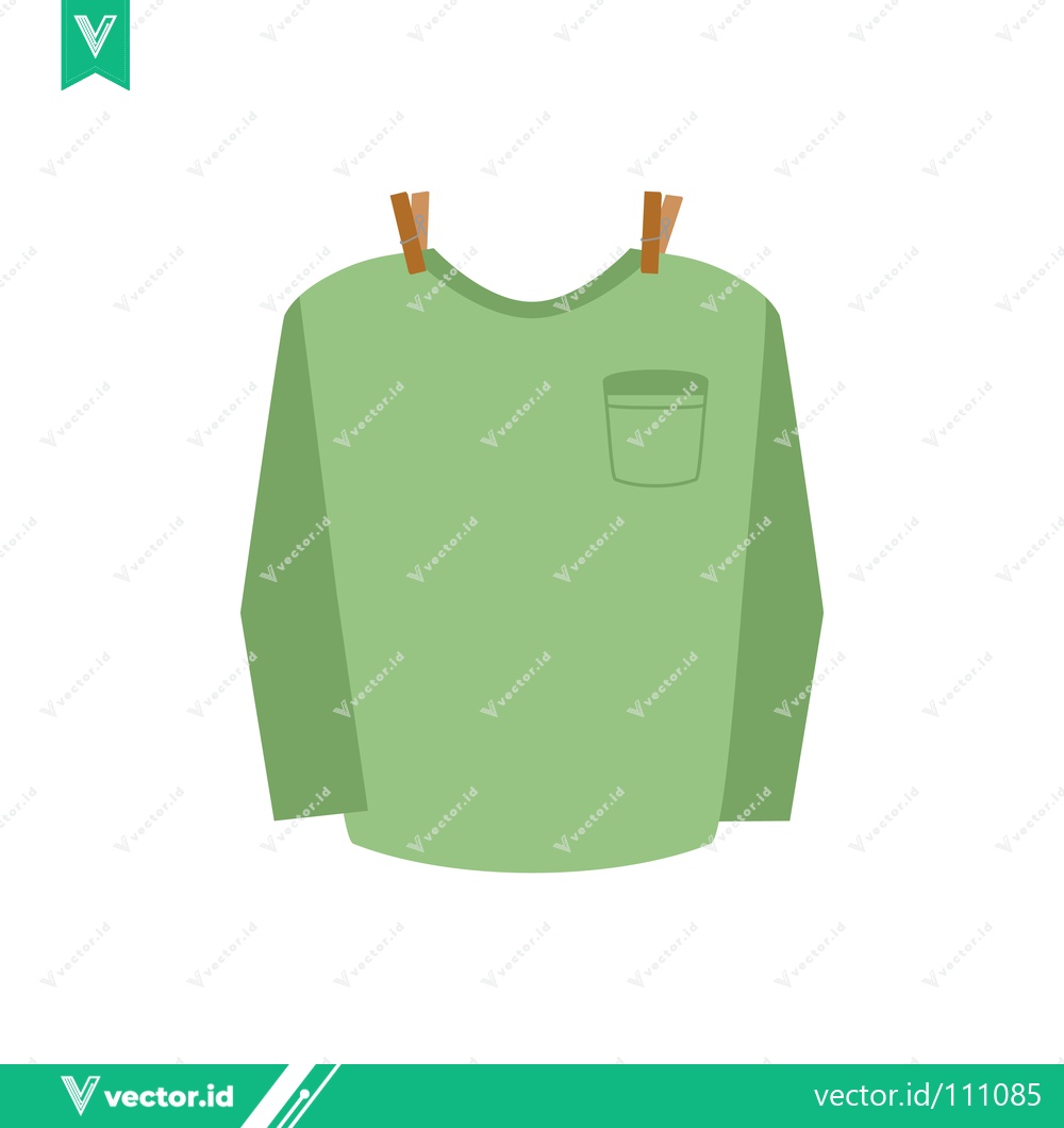 Premium Vector dari Green Long Sleeve Shirt Hanging on Clothesline with Clothespins