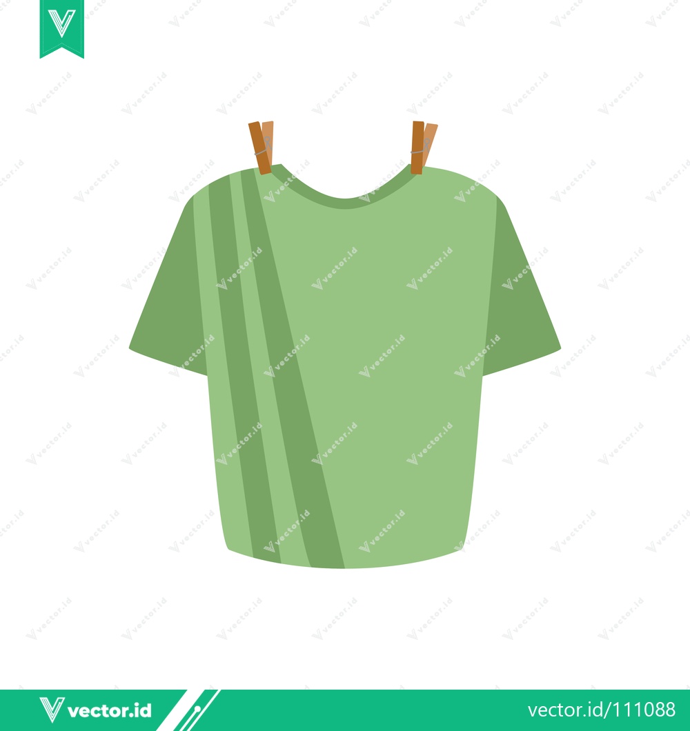 Premium Vector of Green T-shirt Drying on a Clothesline with Clothespins