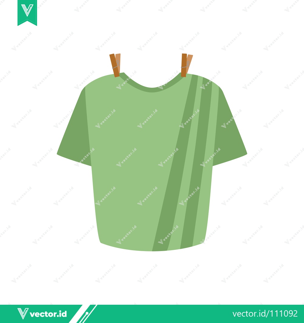 Premium Vector dari Green T-shirt hanging on a clothesline with clothespins