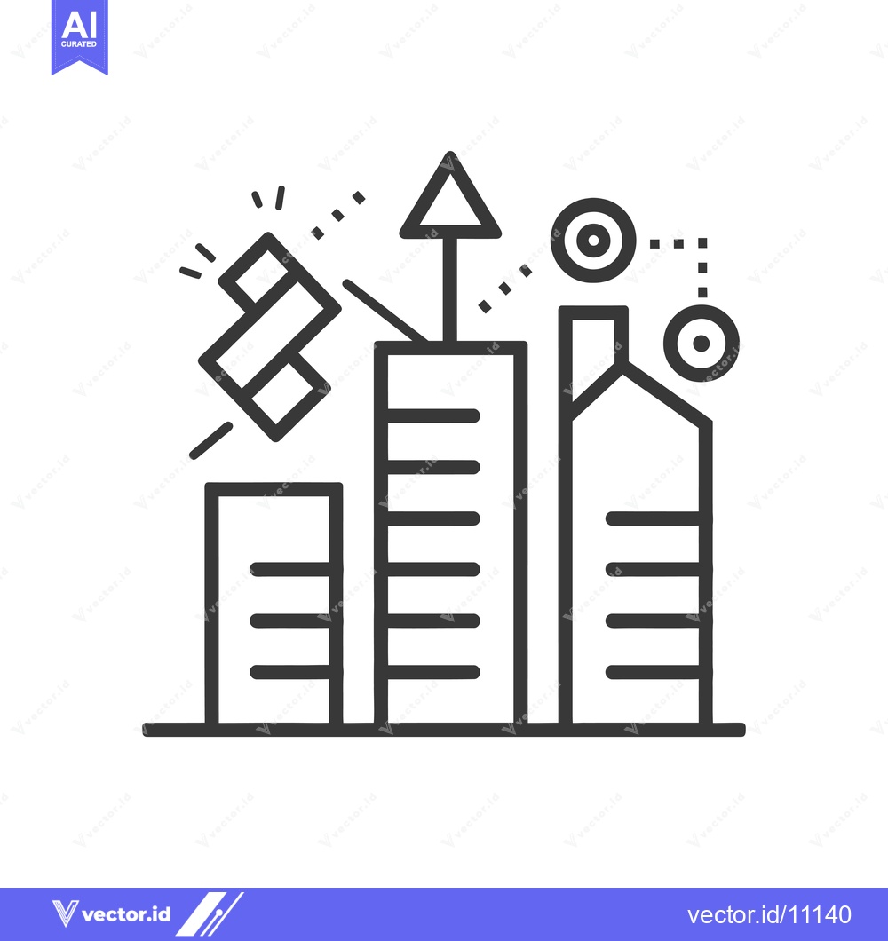 Premium Vector of Abstract Cityscape with Geometric Shapes and an Arrow