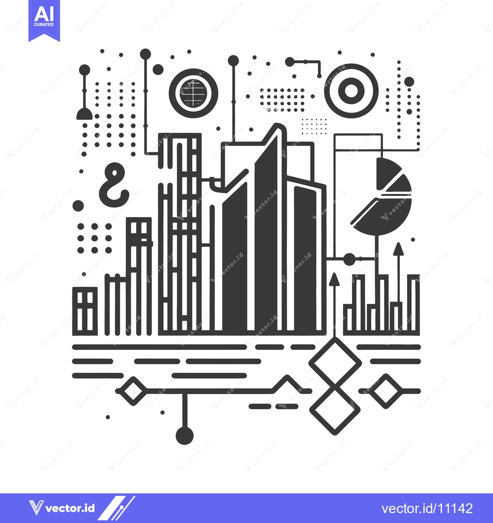 Premium Vector dari Abstract Cityscape with Geometric Shapes and Data Visualizations