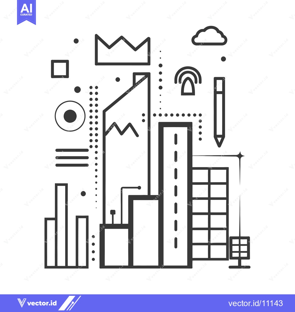 Premium Vector dari Abstract Cityscape with Geometric Shapes and Symbols