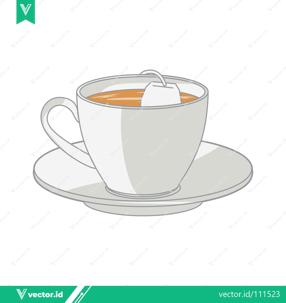 Premium Vector of A Simple White Cup of Tea with a Tea Bag on a Saucer