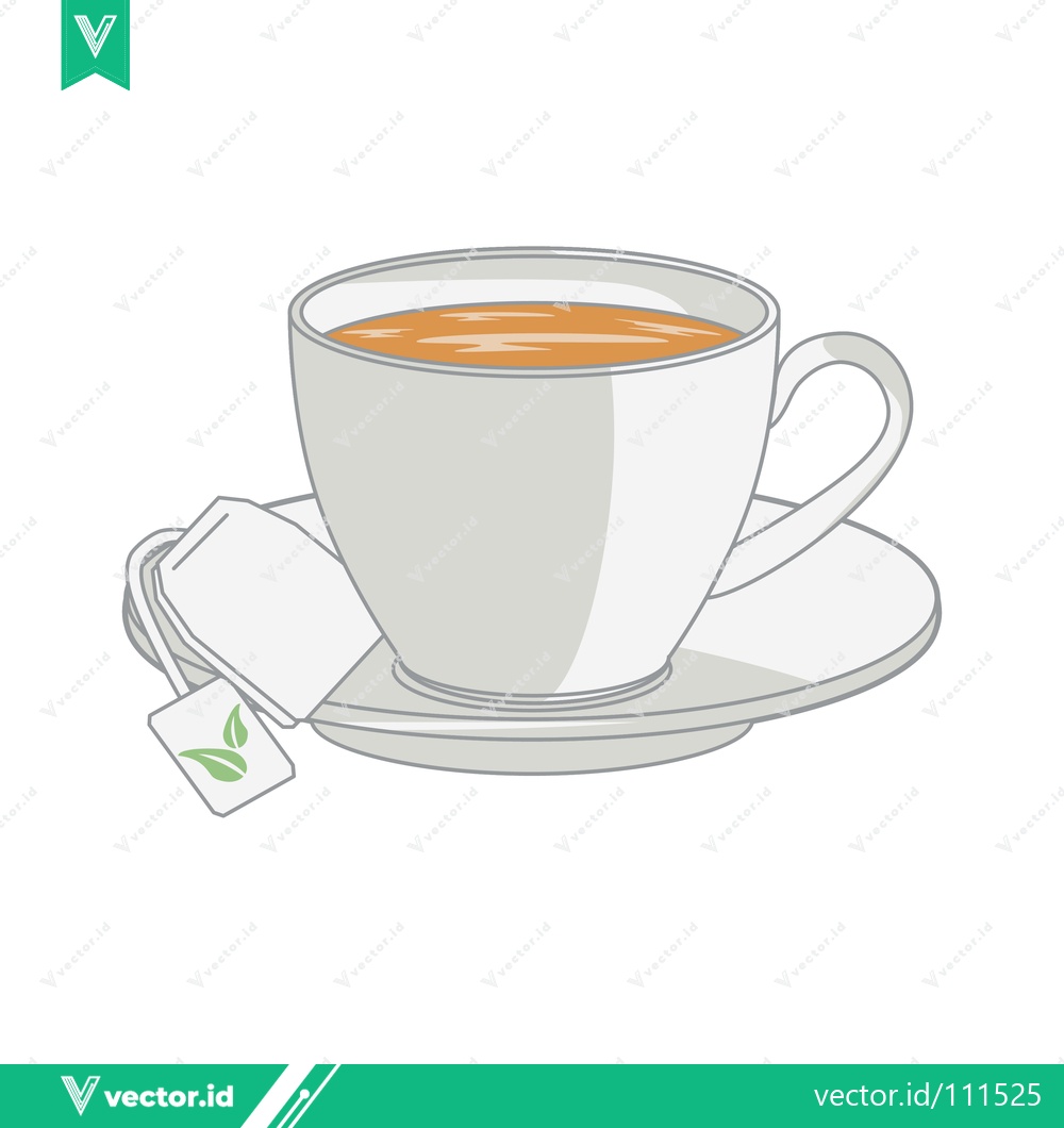 Premium Vector dari A simple illustration of a cup of tea on a saucer with a tea bag