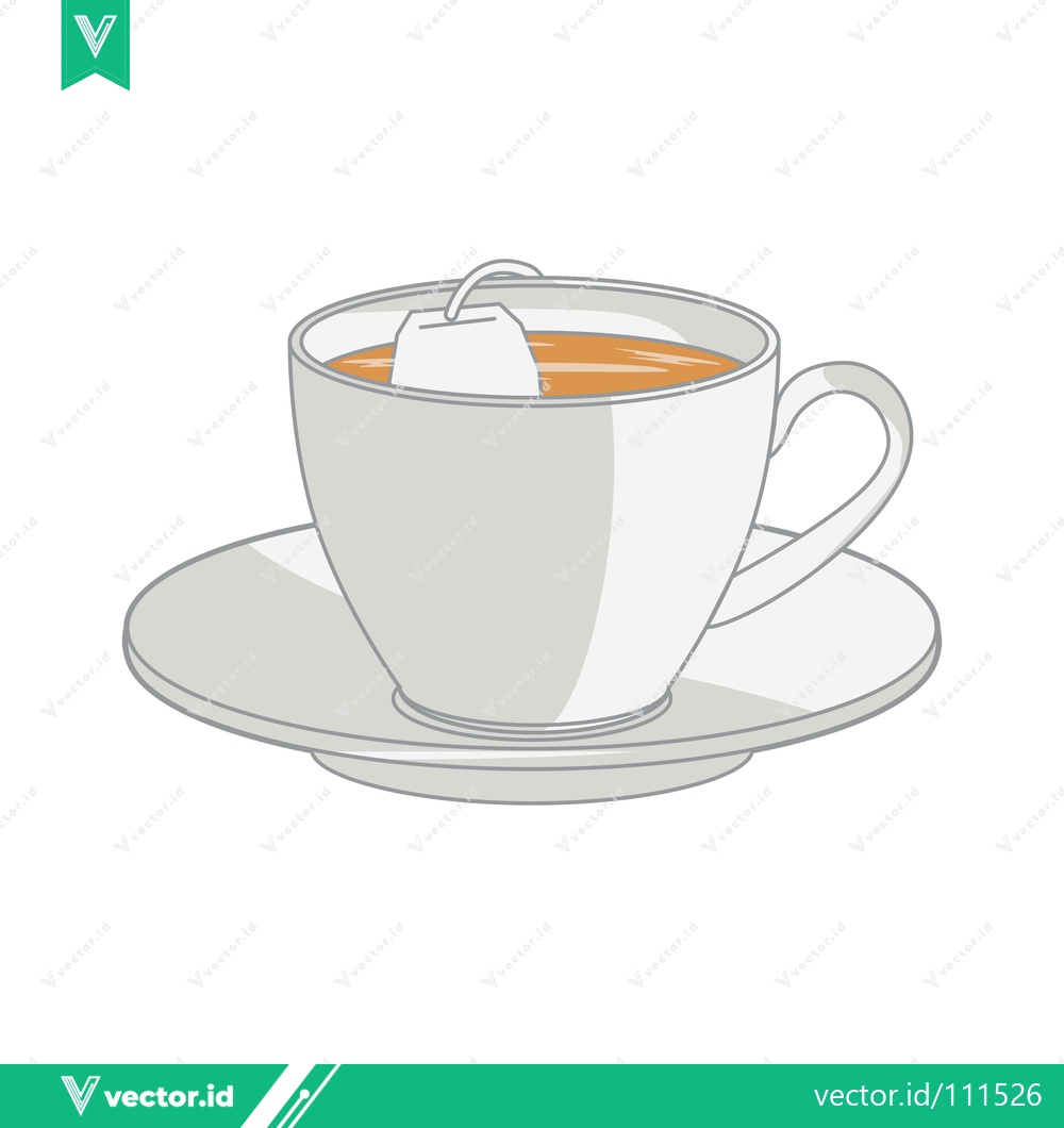Premium Vector dari A minimalist illustration of a cup of tea with a tea bag on a saucer