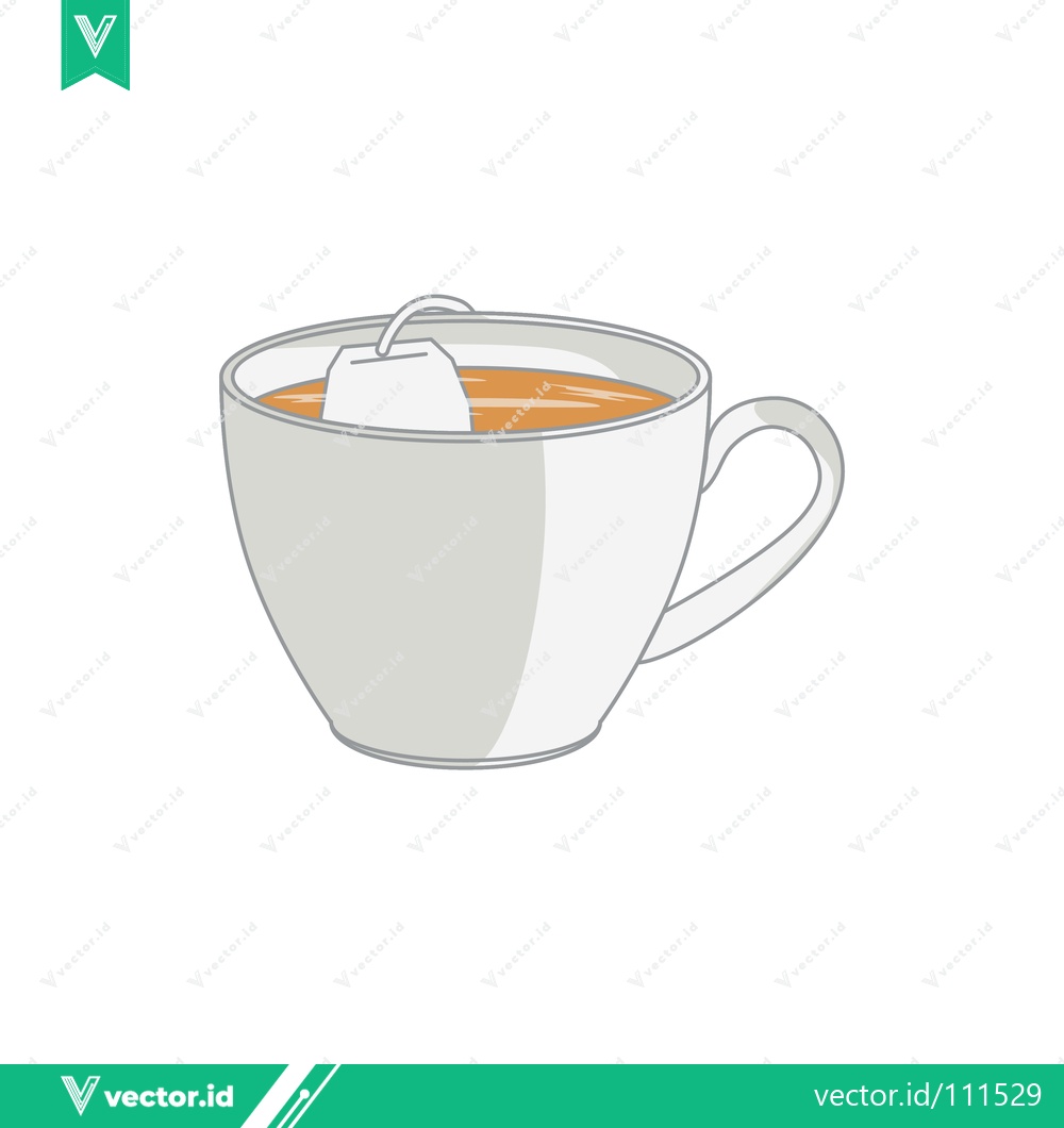 Premium Vector dari A simple illustration of a white teacup with a tea bag steeping in hot water