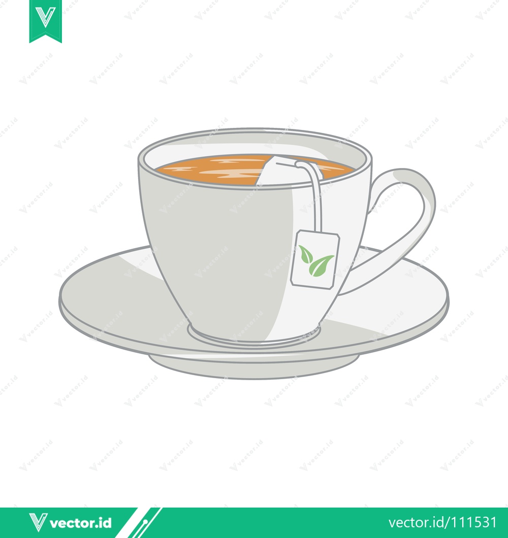 Premium Vector dari A simple illustration of a cup of tea with a tea bag on a saucer