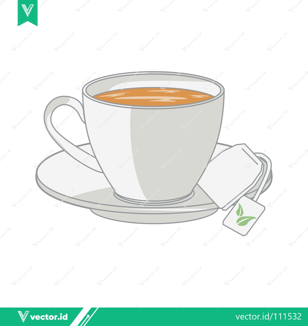 Premium Vector of A Simple Cup of Tea with a Tea Bag on a Saucer
