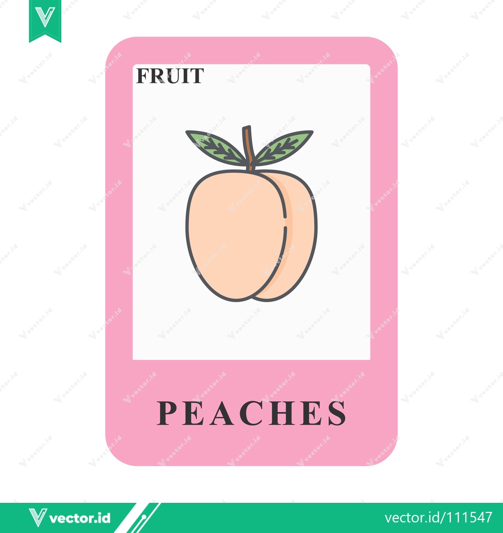 Premium Vector of Cute Peach Fruit Flashcard for Kids Learning