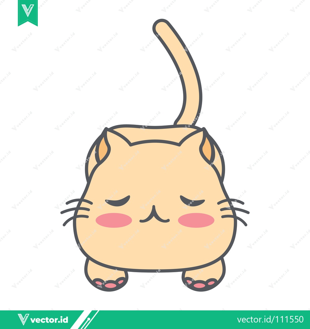Premium Vector dari Cute cartoon cat with closed eyes and blush cheeks