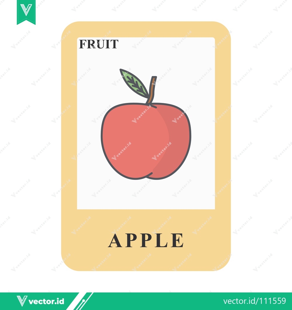 Premium Vector of Red Apple Fruit Educational Flashcard for Kids