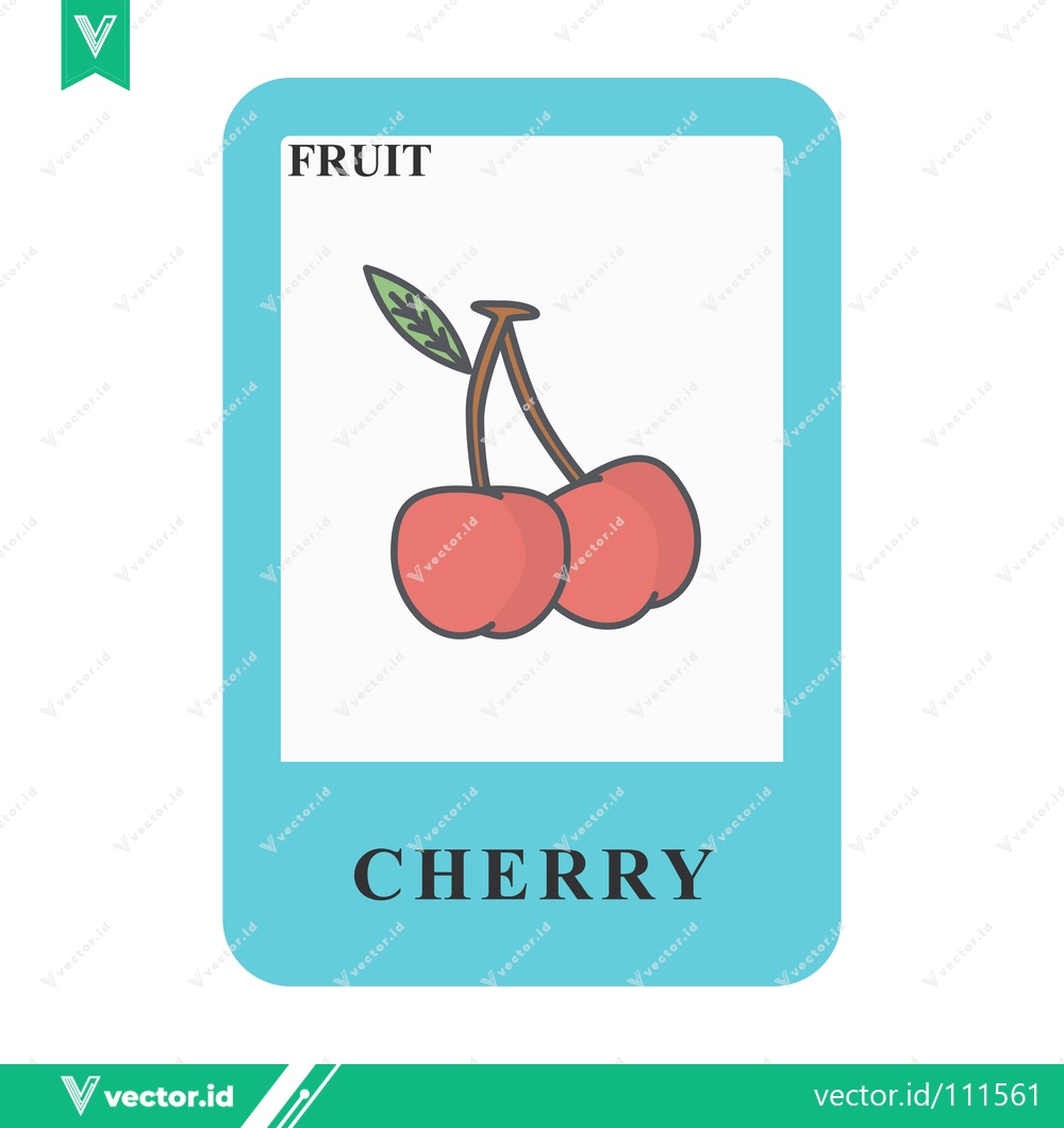 Premium Vector dari Illustration of a Cherry fruit on a flashcard for childrens education