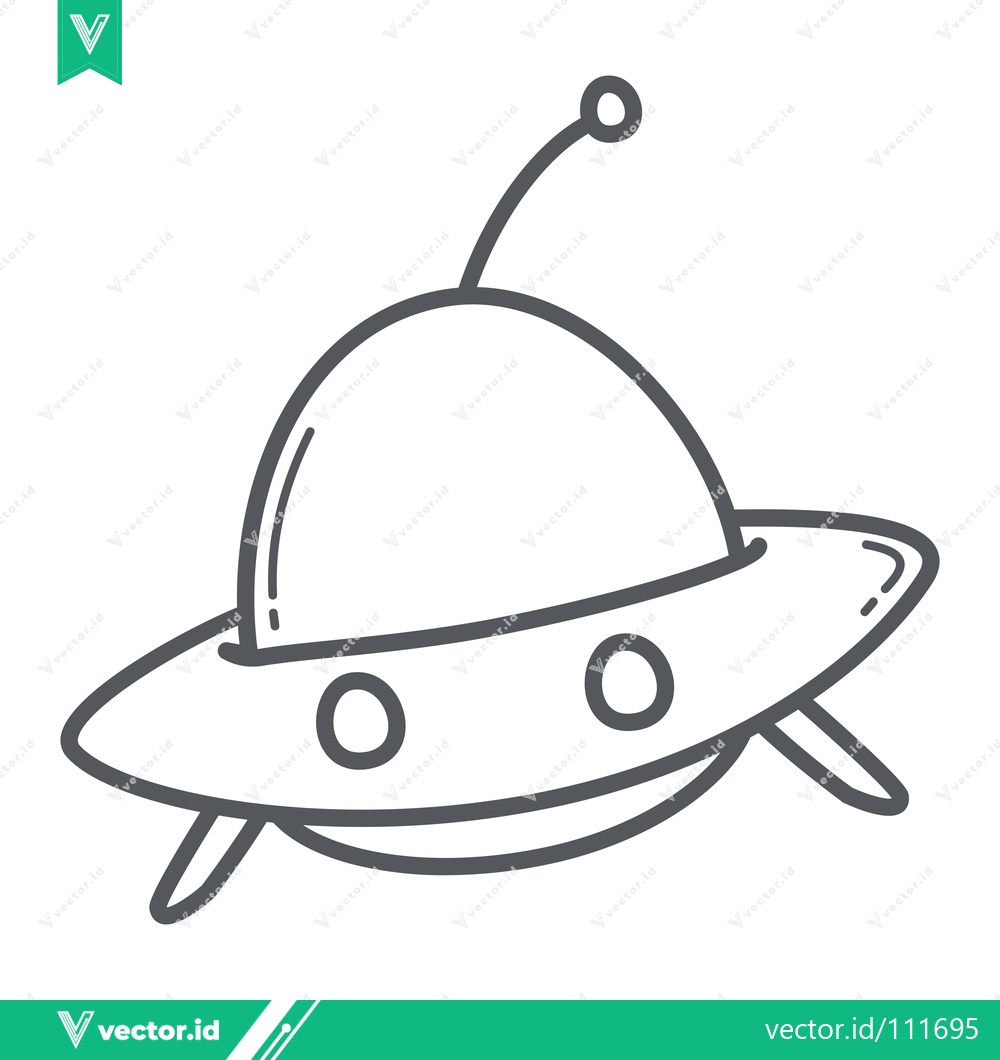 Premium Vector of Cute cartoon UFO flying saucer with antenna and windows
