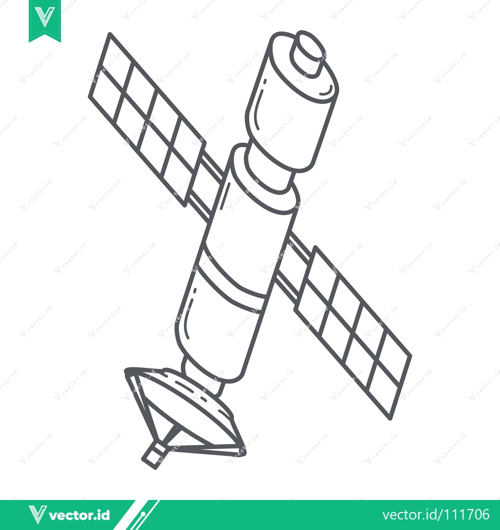 Premium Vector dari Hand-drawn illustration of a satellite in space with solar panels extended