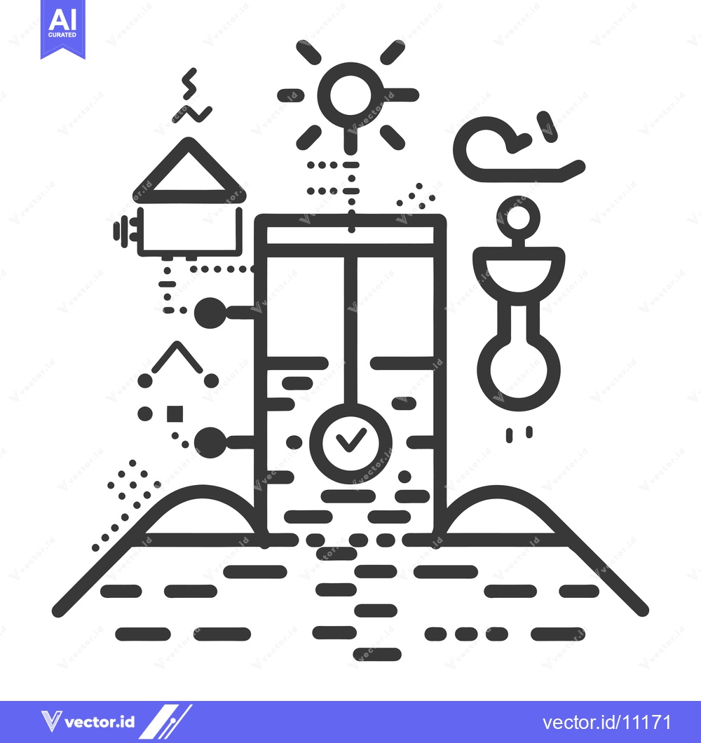 Premium Vector dari Abstract Design with a Central Rectangular Element and Various Symbols