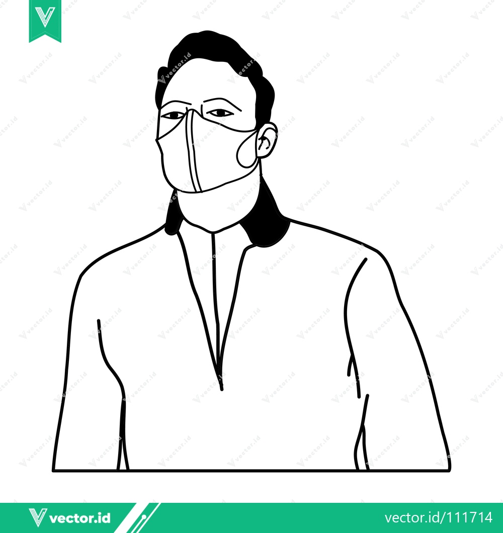 Premium Vector dari Minimalist Line Art of a Man Wearing a Face Mask