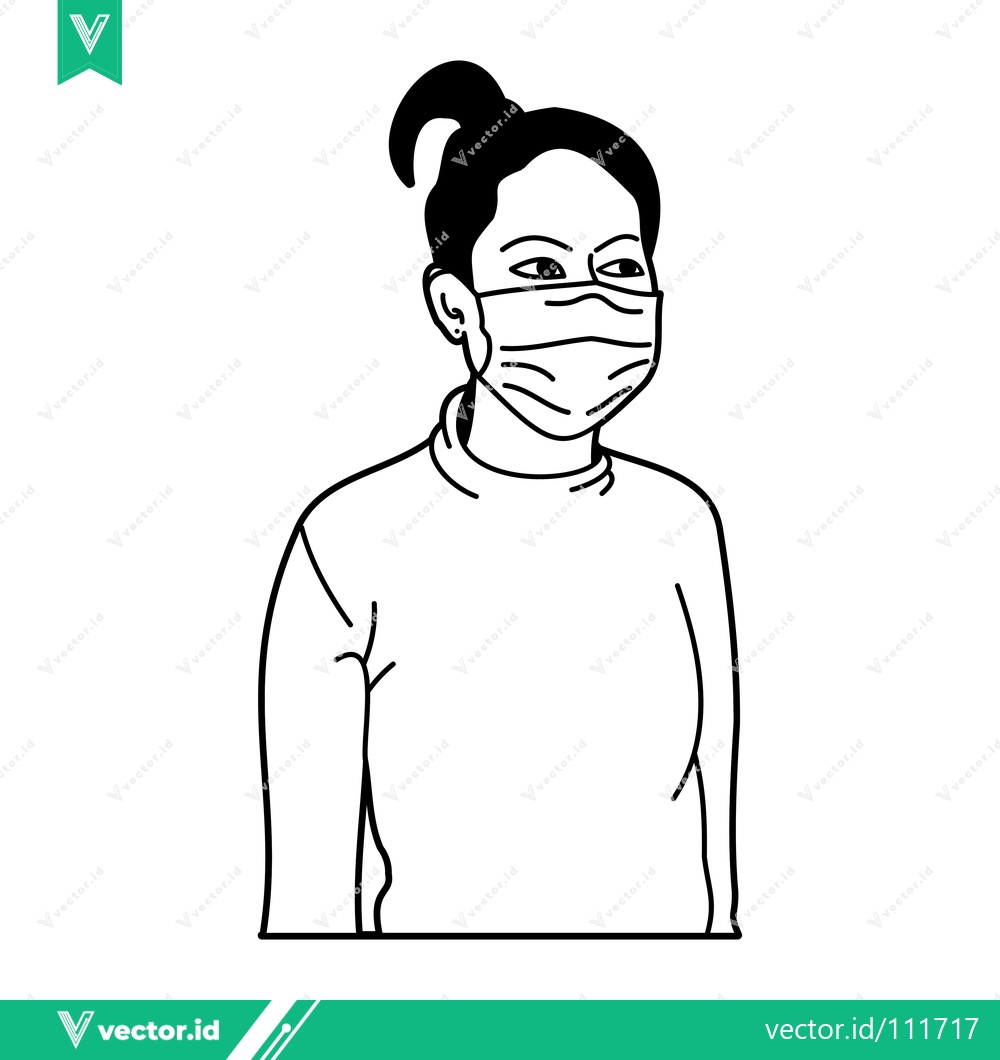 Premium Vector dari Minimalist Line Art of a Person Wearing a Face Mask