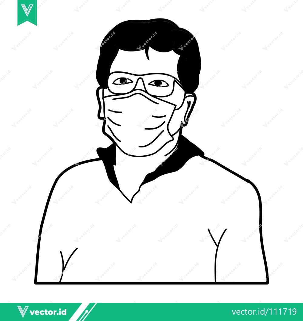 Premium Vector dari Man wearing a face mask and glasses simple line art illustration