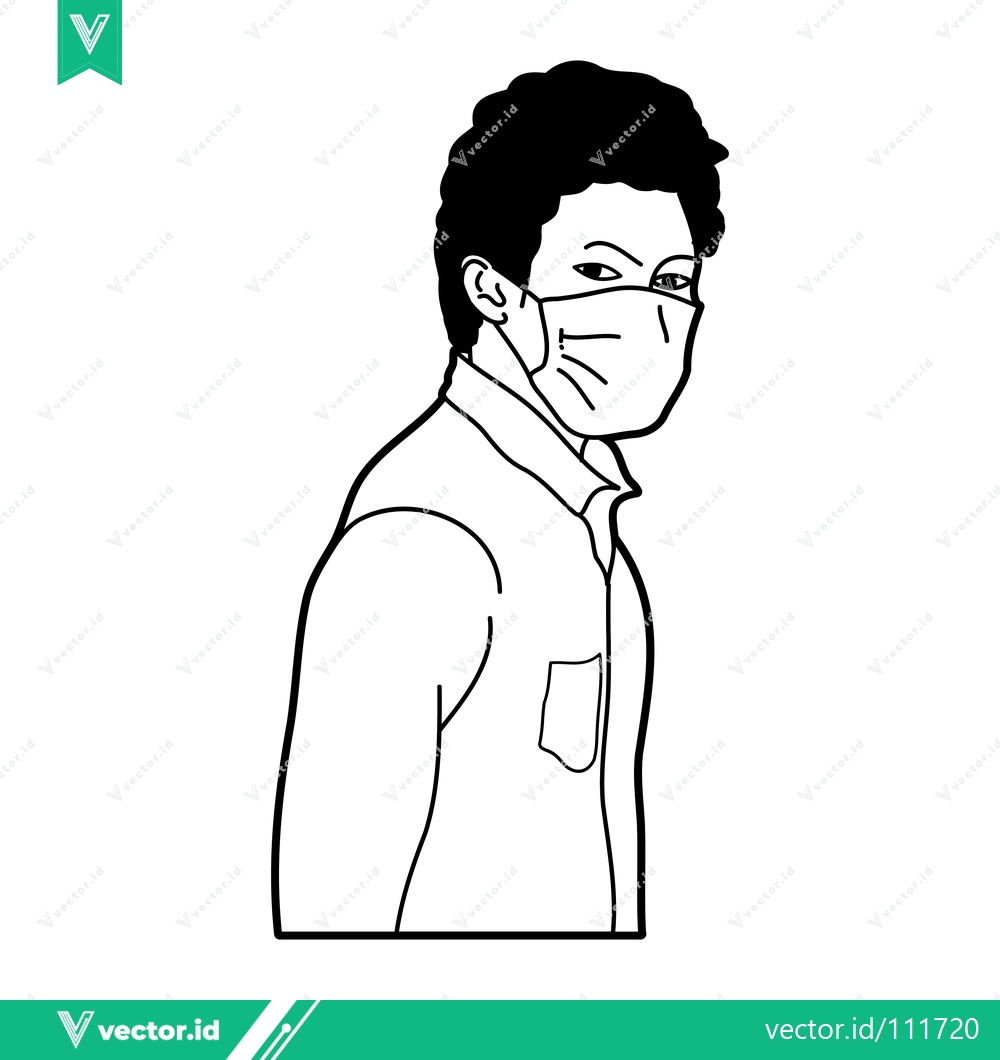 Premium Vector dari Man wearing a face mask minimalist line art