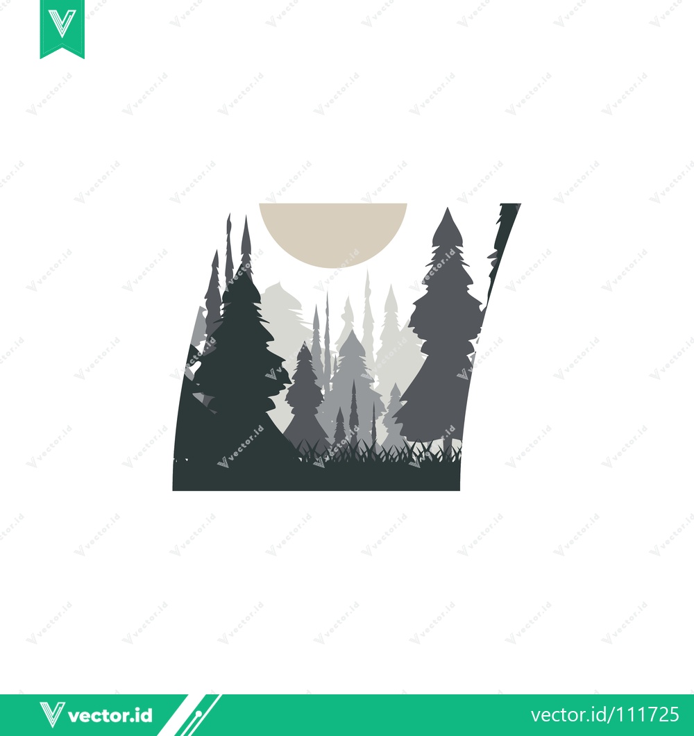 Premium Vector dari Minimalist Forest Landscape with Moon Silhouette