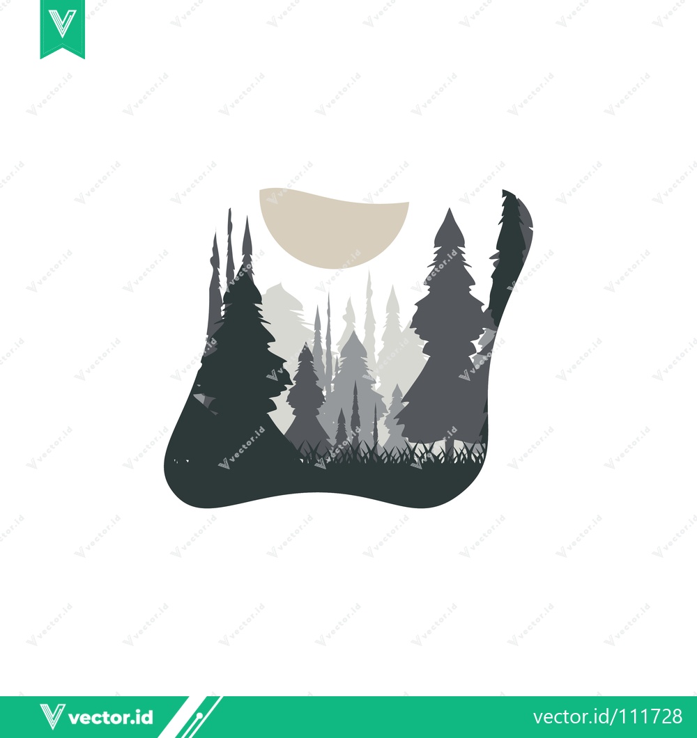Premium Vector dari Minimalist Forest Landscape Silhouette with Sun