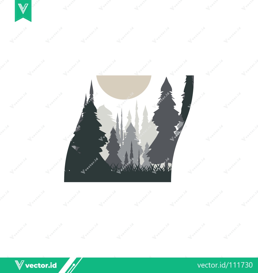 Premium Vector dari Minimalist Forest Landscape with Moon Silhouette