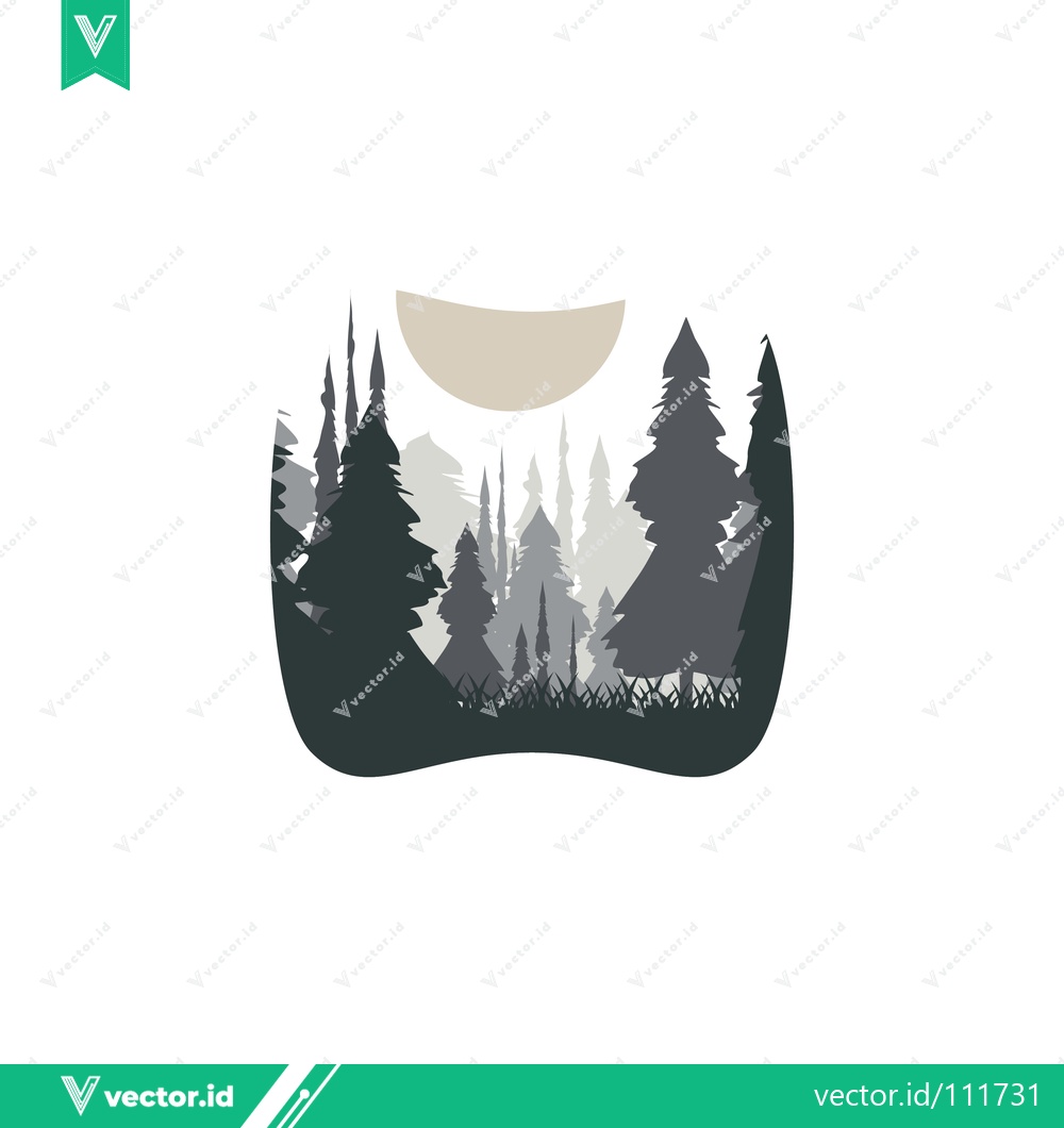 Premium Vector of Minimalist Forest Landscape Silhouette with Sun