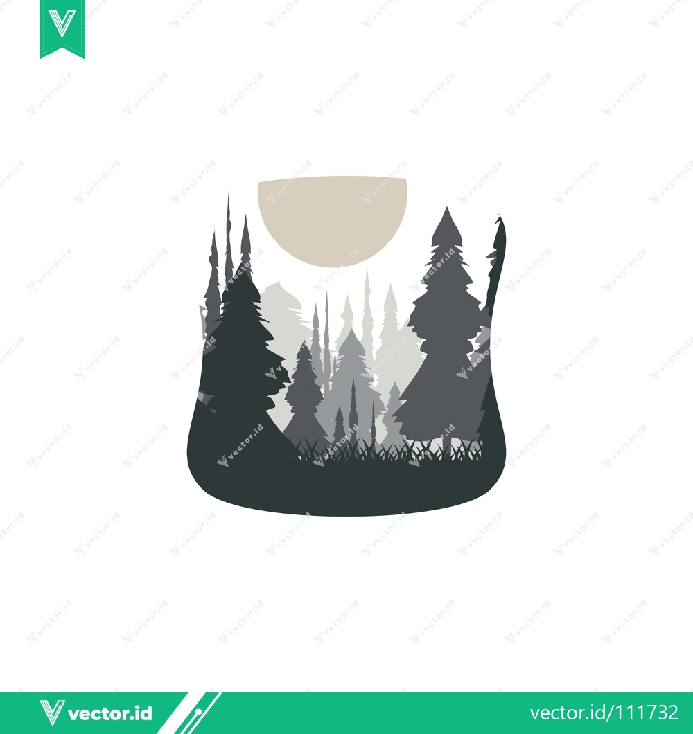 Premium Vector dari Minimalist Forest Landscape Silhouette with Moon