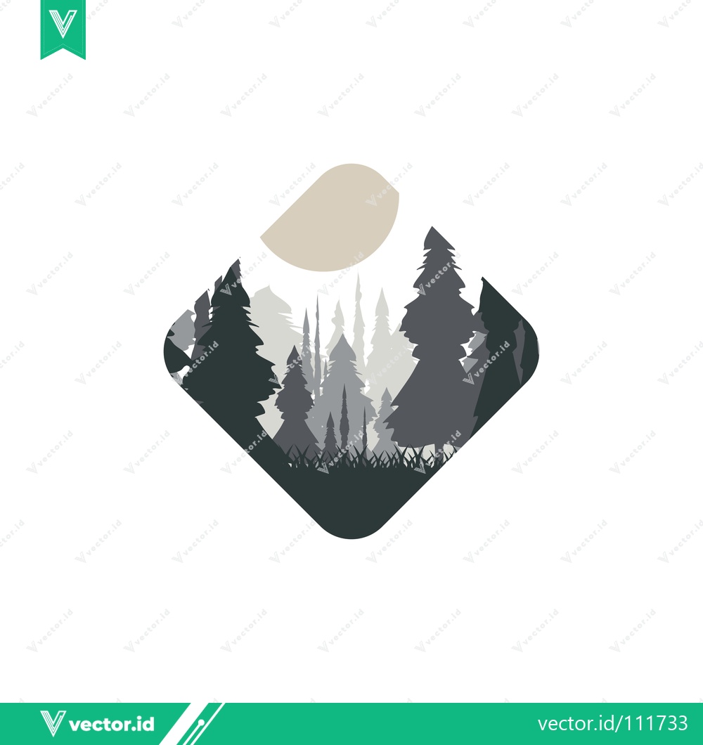 Premium Vector dari Minimalist Forest Landscape with Moon in Diamond Shape