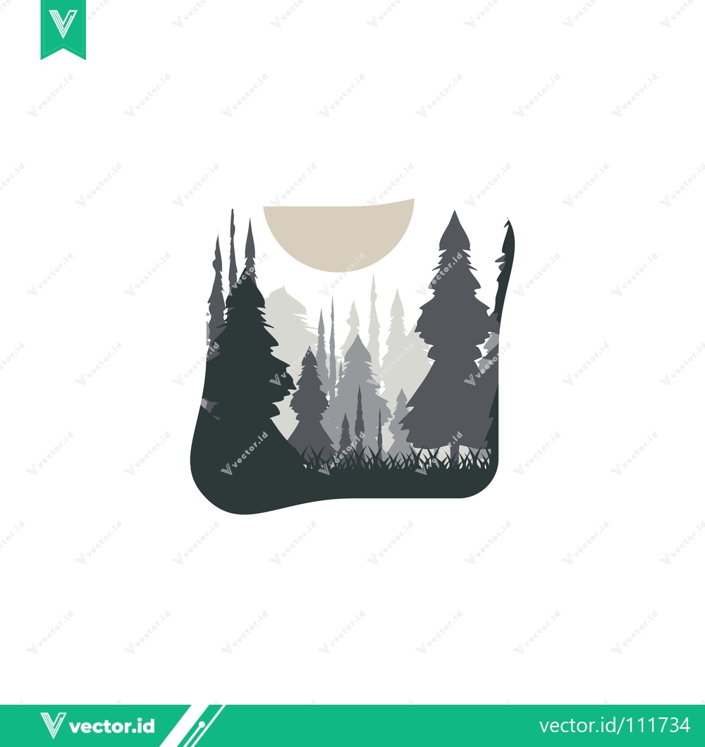 Premium Vector of Minimalist Forest Landscape with Sun Silhouette