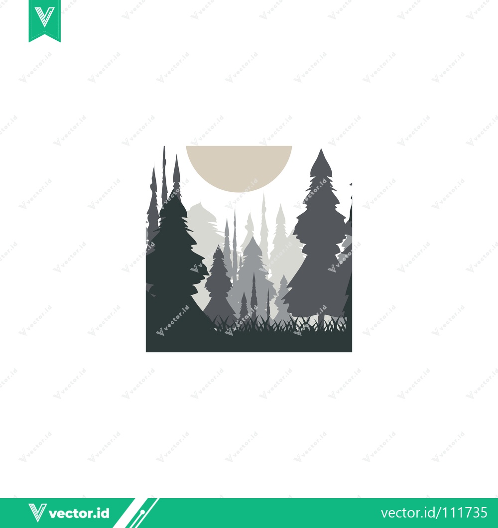 Premium Vector dari Minimalist Forest Landscape with Moon Silhouette