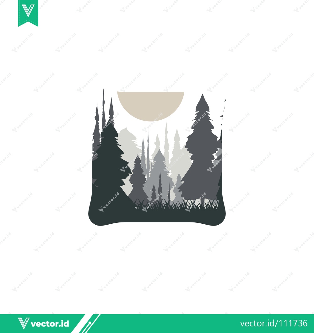 Premium Vector dari Minimalist Forest Landscape with Moon Silhouette