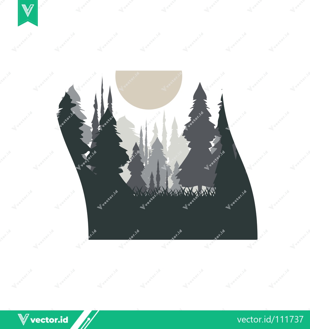 Premium Vector dari Minimalist Forest Landscape with Moon Silhouette