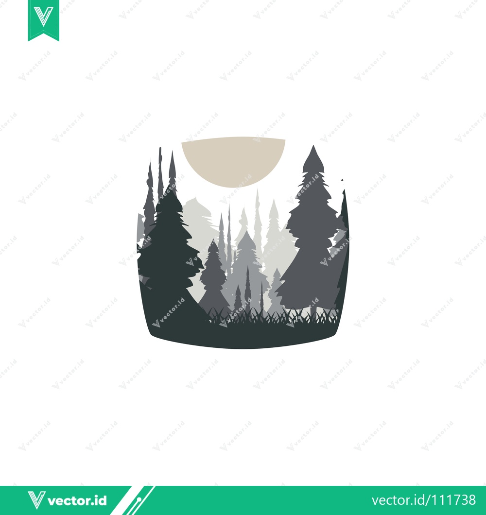 Premium Vector of Stylized Forest Landscape with Sun Silhouette
