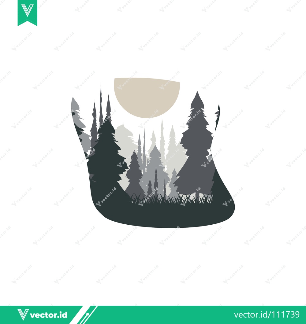 Premium Vector of Minimalist Forest Landscape Silhouette with Moon