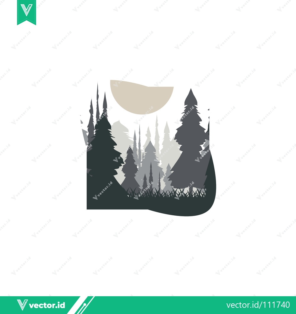 Premium Vector dari Minimalist Forest Landscape Silhouette with Moon