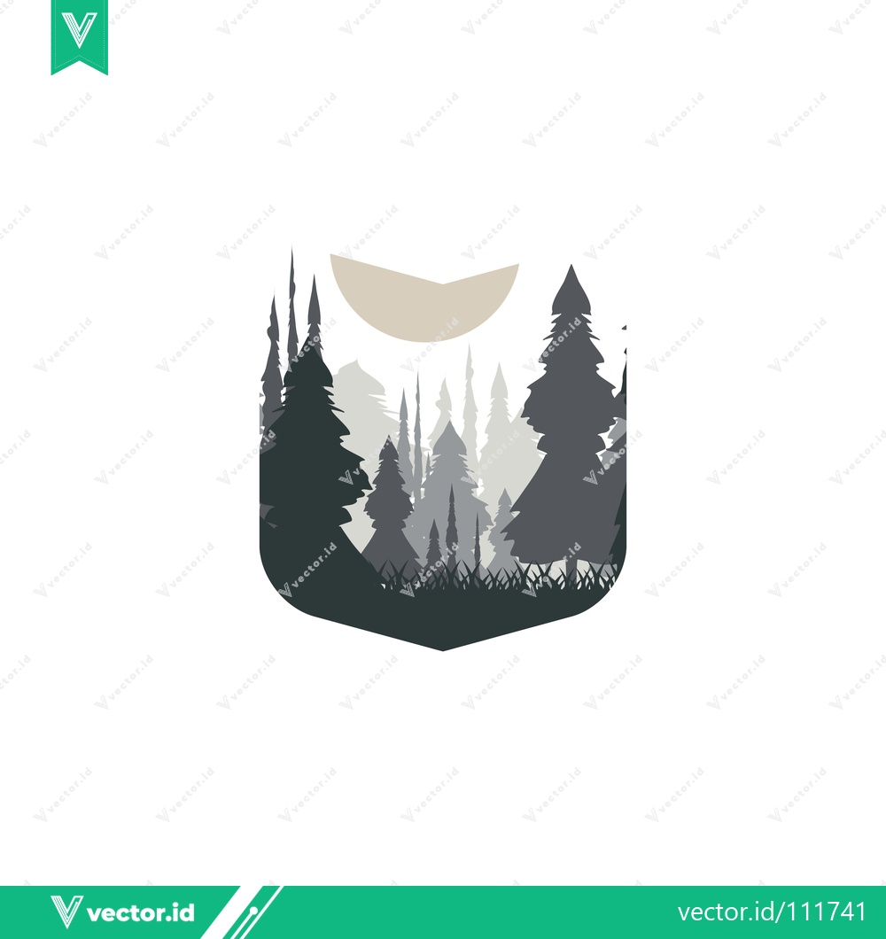 Premium Vector dari Minimalist Forest Landscape Emblem with Moon