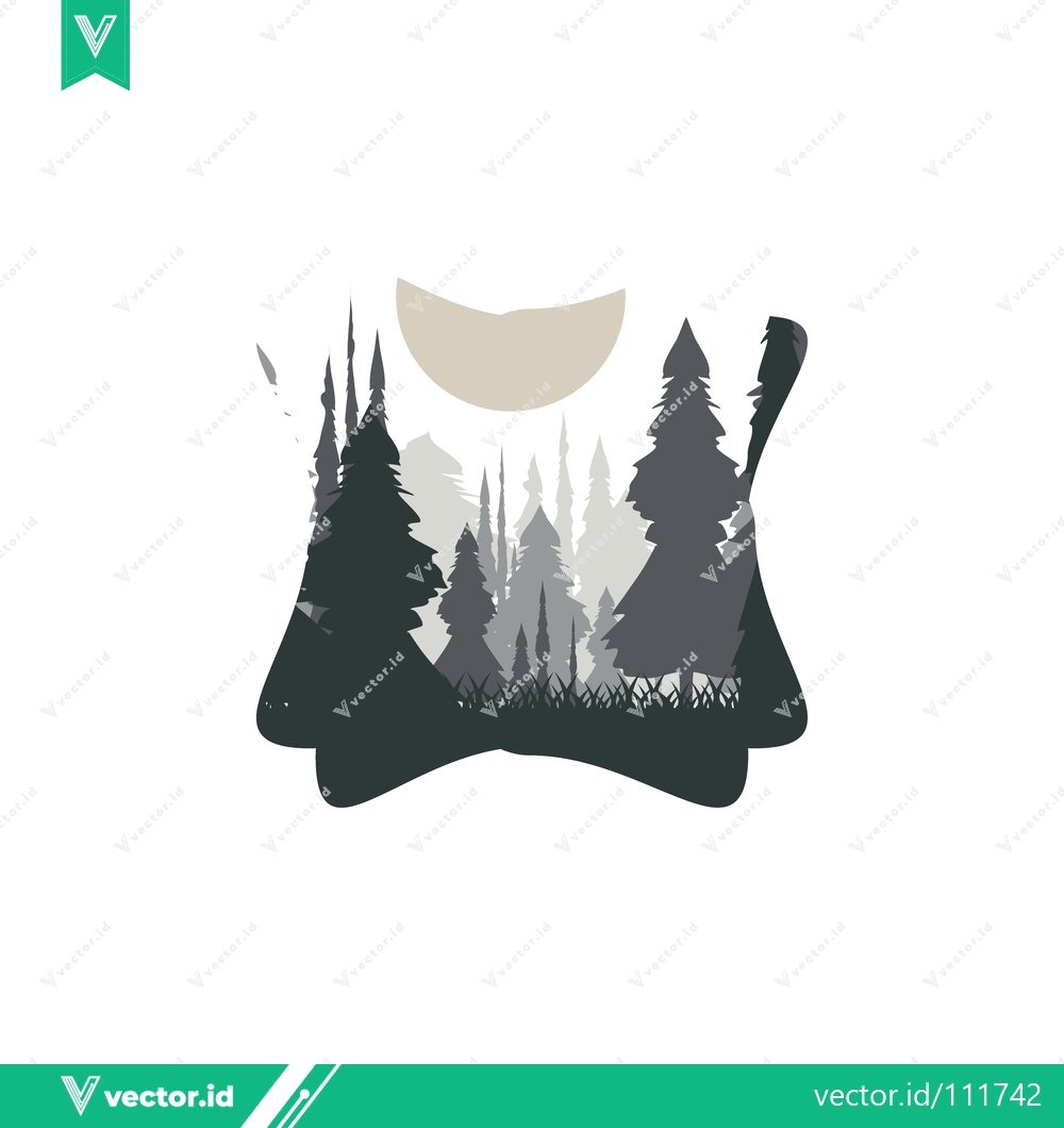 Premium Vector dari Abstract Forest Silhouette with Moon and Trees
