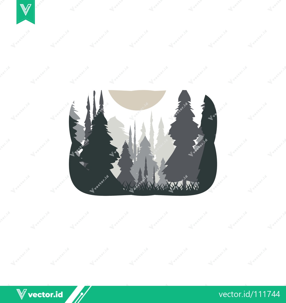 Premium Vector dari Minimalist Forest Landscape Silhouette with Sun
