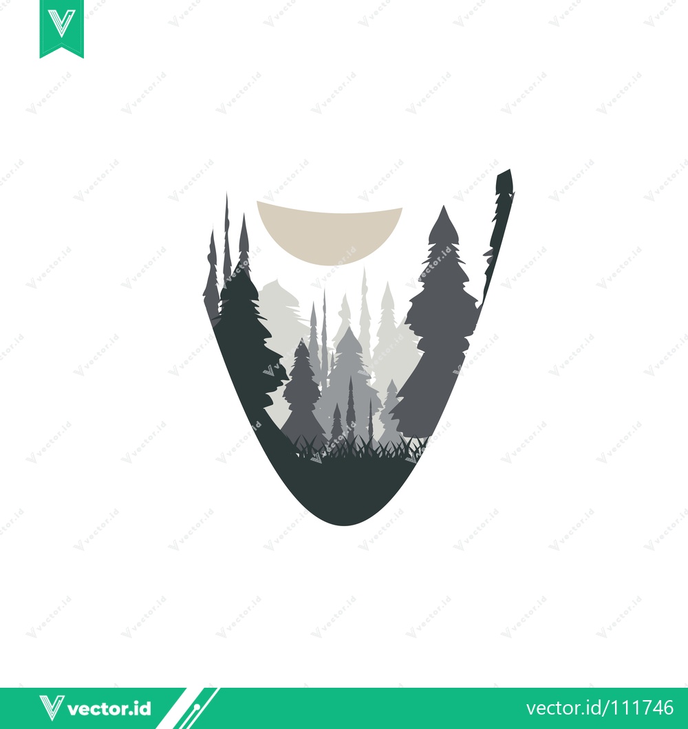 Premium Vector dari Minimalist Forest Landscape with Sun Silhouette